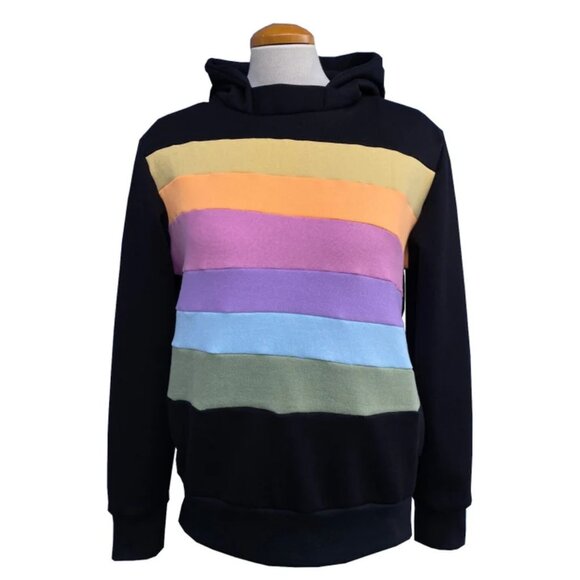 Pastel Prism Upcycled Hoodie with Pockets Sweatshirt One of a Kind MungoCrafts - Picture 1 of 5
